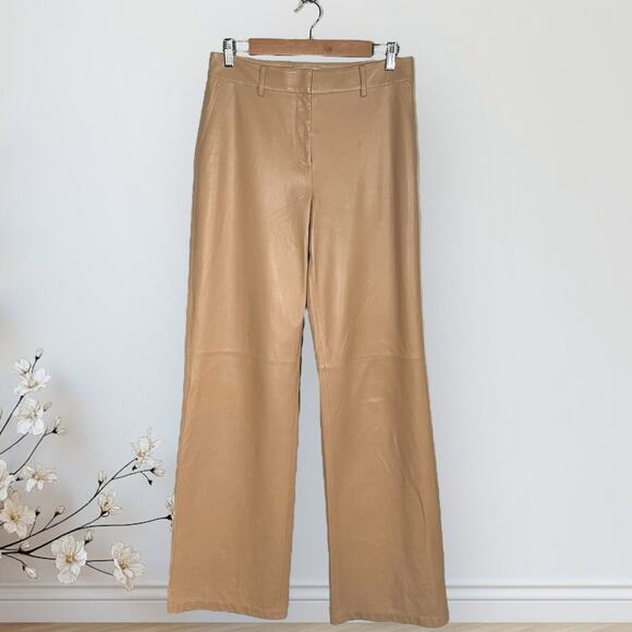 LAFAYETTE 148 100%Lamb Leather Wide Leg High Rise Leather Pants Trouser Brown 4 - Picture 1 of 11